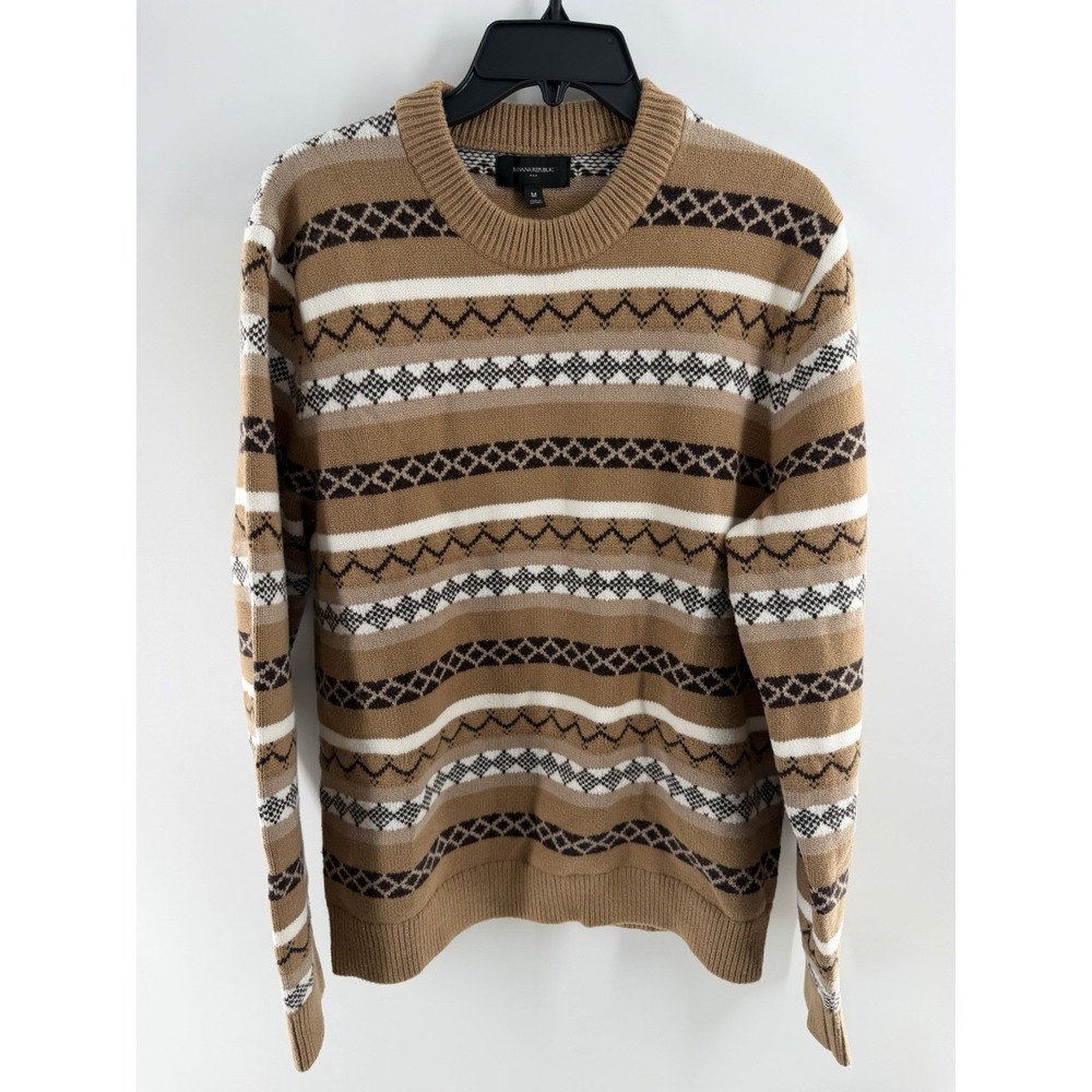 Banana Republic Men's Sweater Brown geometric Design Medium Wool Heavy Luxury
